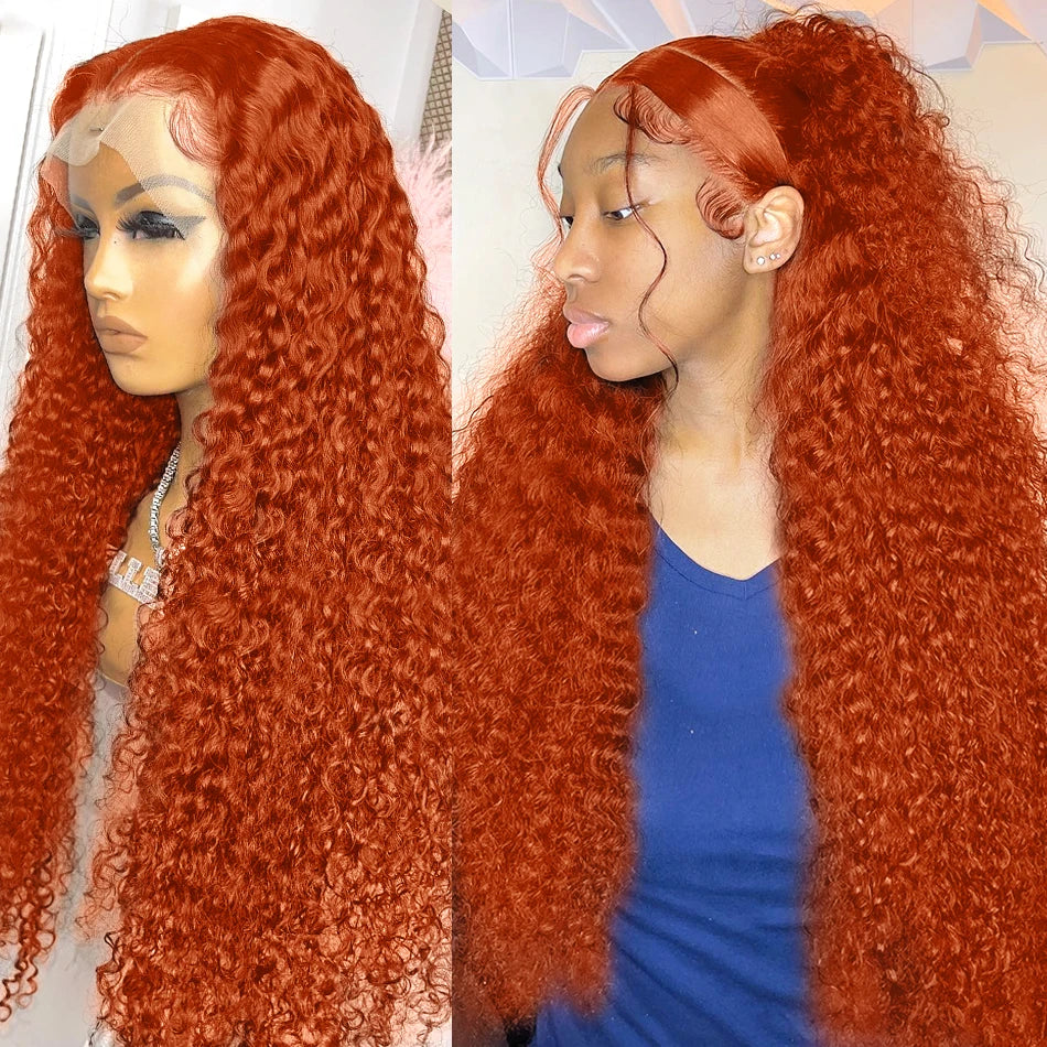 13x6 13x4 Orange Ginger Deep Wave Remy Lace Front Colored Curly Lace Frontal Human Hair Wigs For Women Human Hair Wig