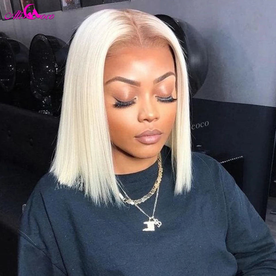 13x4 13x6 Lace Frontal Wig 613 Colored With Brown Roots Transparent Lace Front Human Hair Short Bob Wig Pre-Plucked For Women