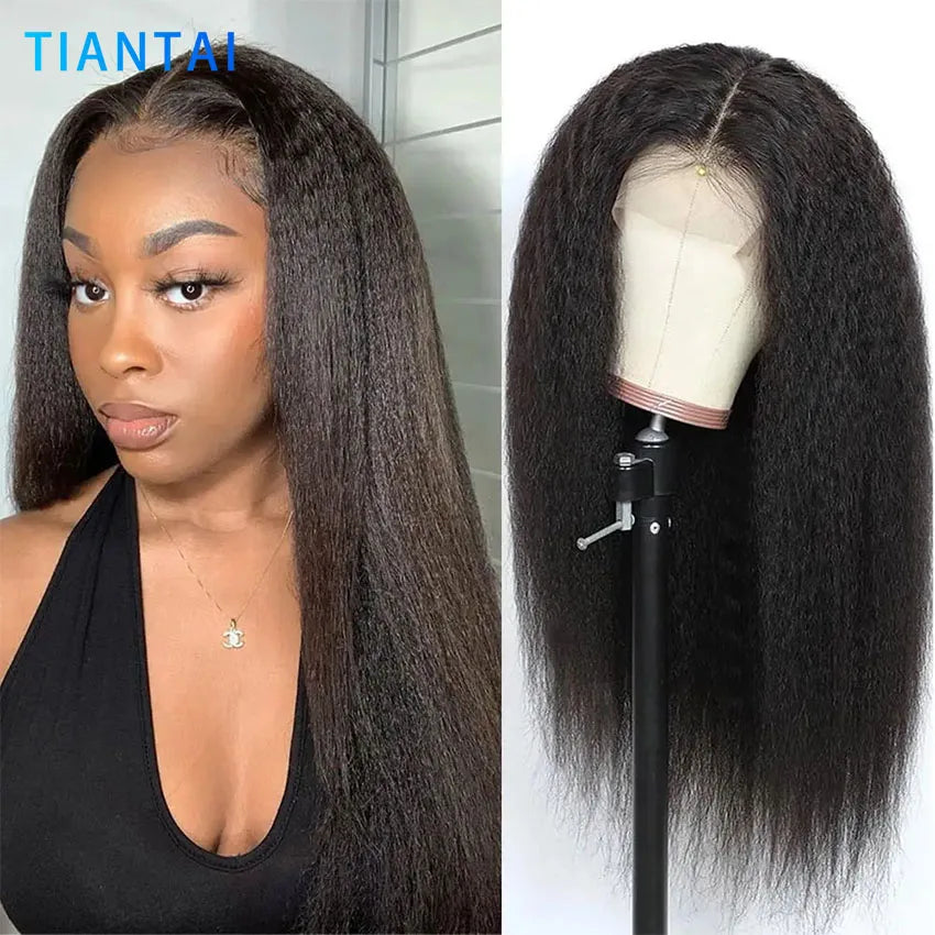 13x4 Lace Front Wig Kinky Straight Human Hair Wigs HD Transparent 13x6 Lace Frontal Wig Kinky Straight Human Hair Wig for Women