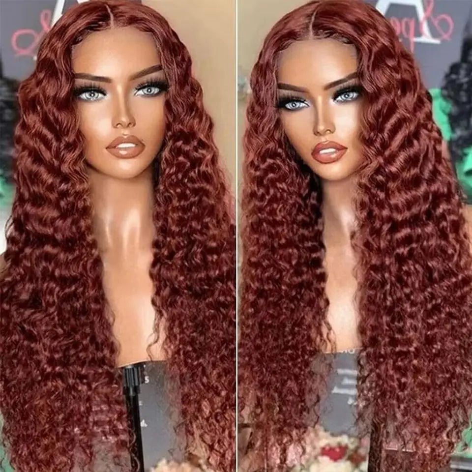 13x4 Reddisha Brown Deep Wave Frontal Wig 13x6 HD Lace Front Human Hair Wigs For Women Deep Curly Human Hair Wig 4x4 Closure Wig