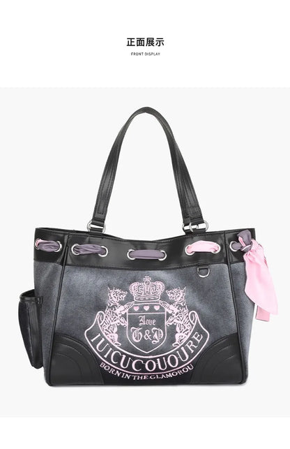 Vintage  Top-handle Bag Large Capacity Girls Y2k Denim Boston Bag Designer Crossbody Handbag Multi-pocket Tie-dyed Bags