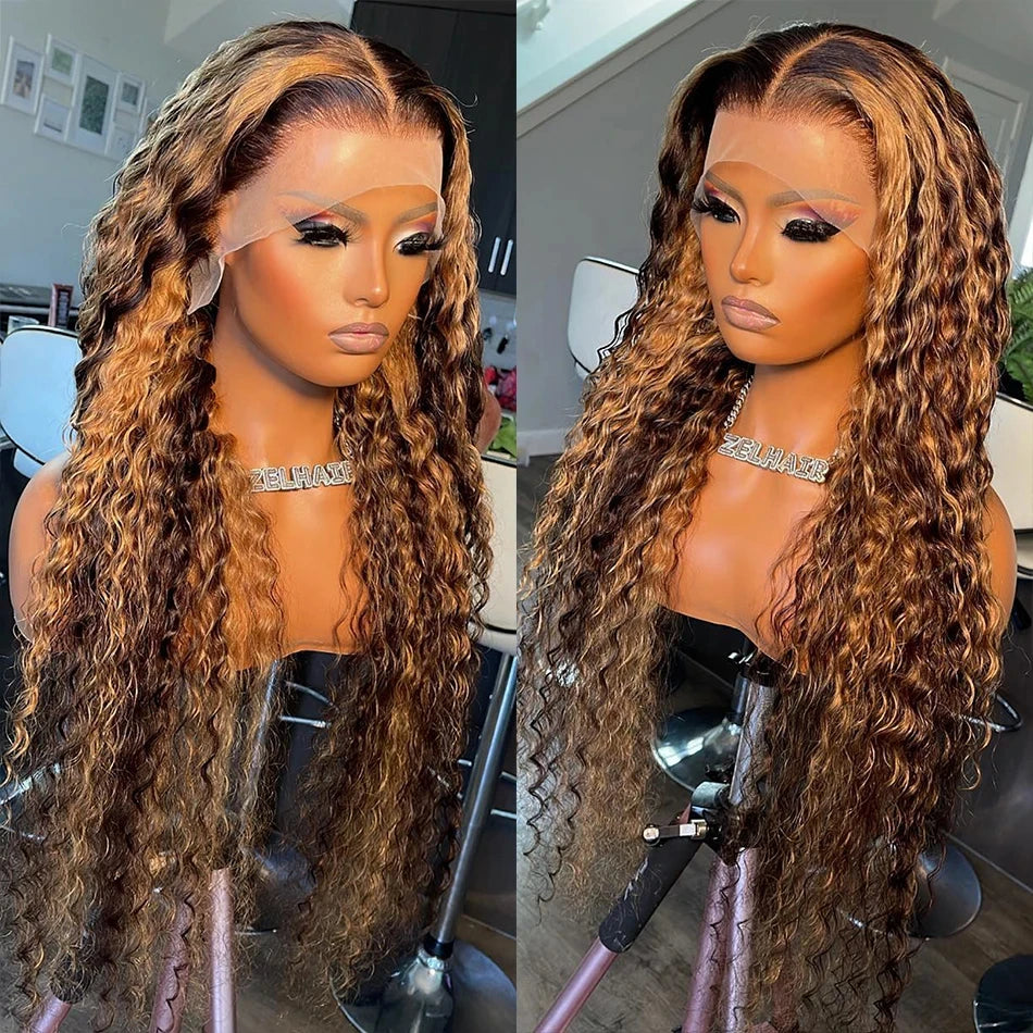 13x6 Hd Lace Highlight Wig Human Hair Wigs Glueless Curly Colored Honey Blonde Brazilian Water Wave 13x4 Deep Wave Frontal Wig