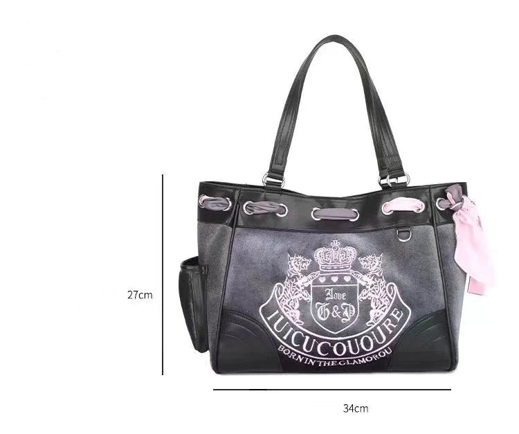 Vintage  Top-handle Bag Large Capacity Girls Y2k Denim Boston Bag Designer Crossbody Handbag Multi-pocket Tie-dyed Bags