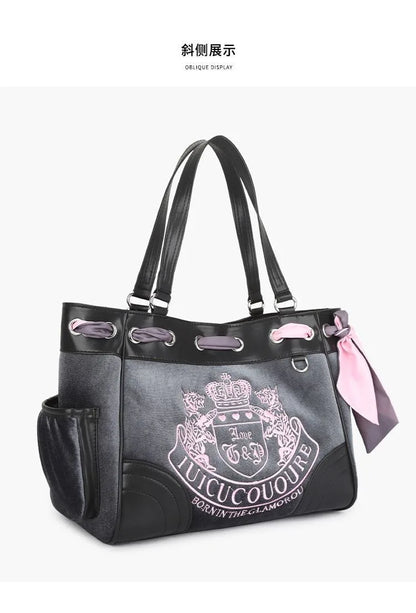 Vintage  Top-handle Bag Large Capacity Girls Y2k Denim Boston Bag Designer Crossbody Handbag Multi-pocket Tie-dyed Bags