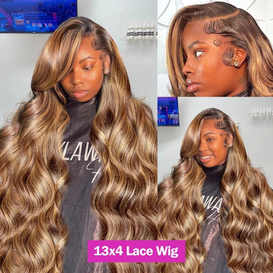 13x6 Highlight Lace Frontal Wig 30 Inch 13X4 Body Wave Ombre Colored Honey Lace Front Human Hair Wigs For Women Pre Plucked