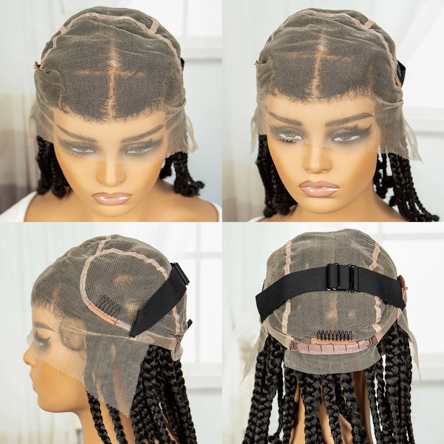 14 Iinch Short Braided Wigs with Curly Ends Synthetic Full Lace Braided Wigs for Black Women Knotless Box Braiding Hair Wig