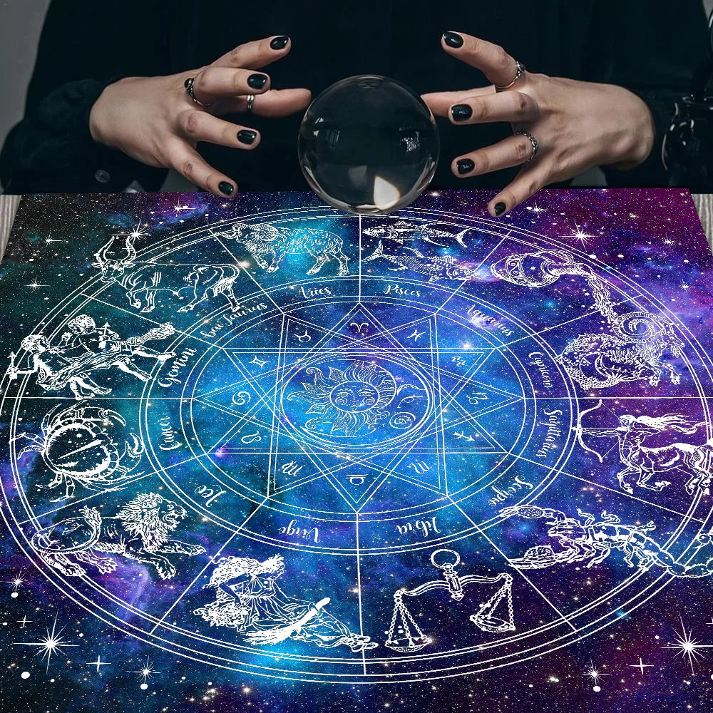 12 Constellations Tarot Card Tablecloth Altar Cloth Sun Moon Starry Sky Tarot Tablecloth For Spread Tarot Reading Cover Decor