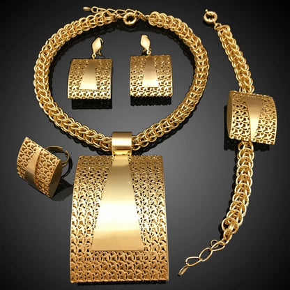 2023 Newest High Quality African Big Pendant Set Dubai Italian Brazilian Gold Plated Jewelry Set FHK12864