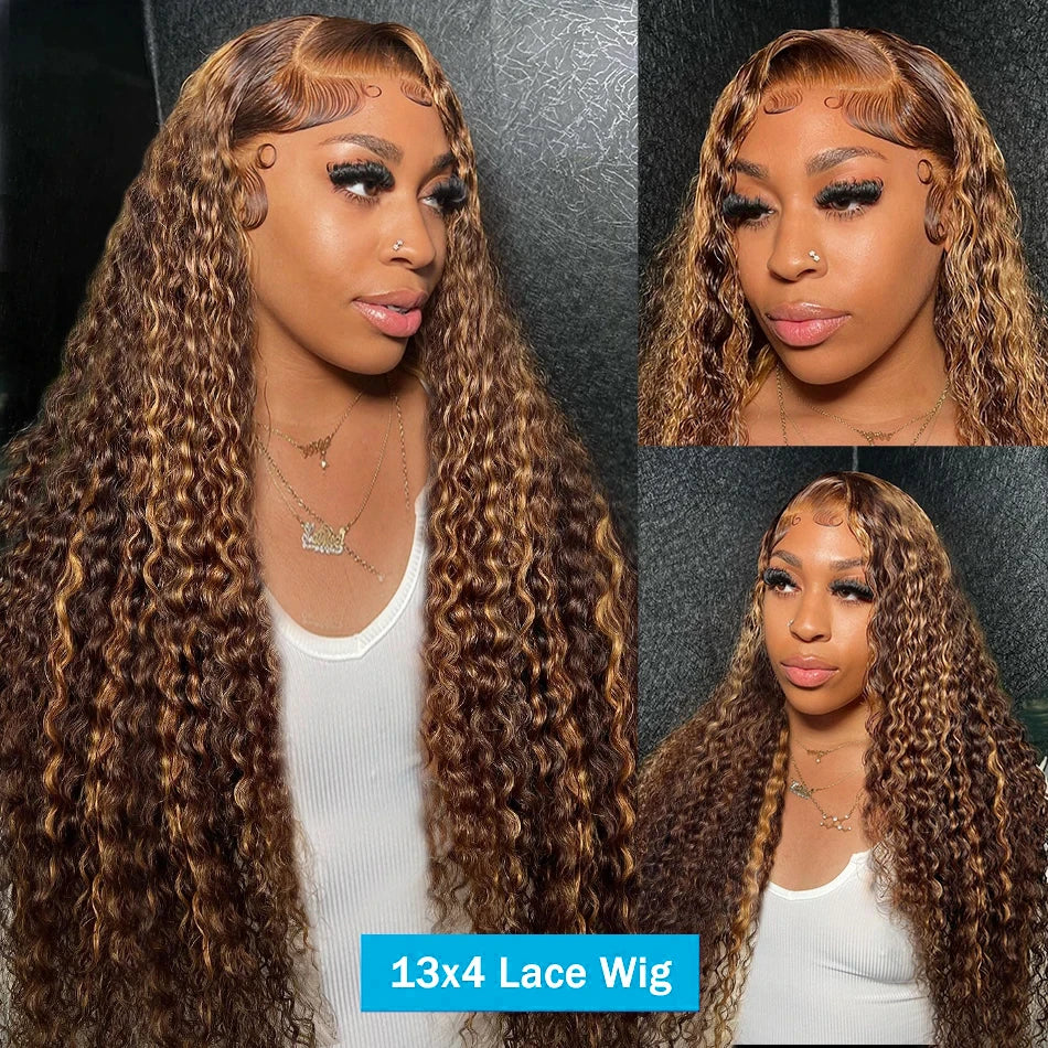 16 36 Inch Highlight Ombre Hd Lace Frontal Wig Curly Human Hair Wigs 4/27 Colored 13x4 13x6 Deep Wave Curly 4x4 Lace Closure Wig