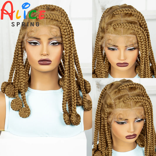 14 Inch Ombre Synthetic Bantu Braided Wigs Transparent Full Lace Hair Wigs Knotless Box Braids with Baby Hair for Black Women