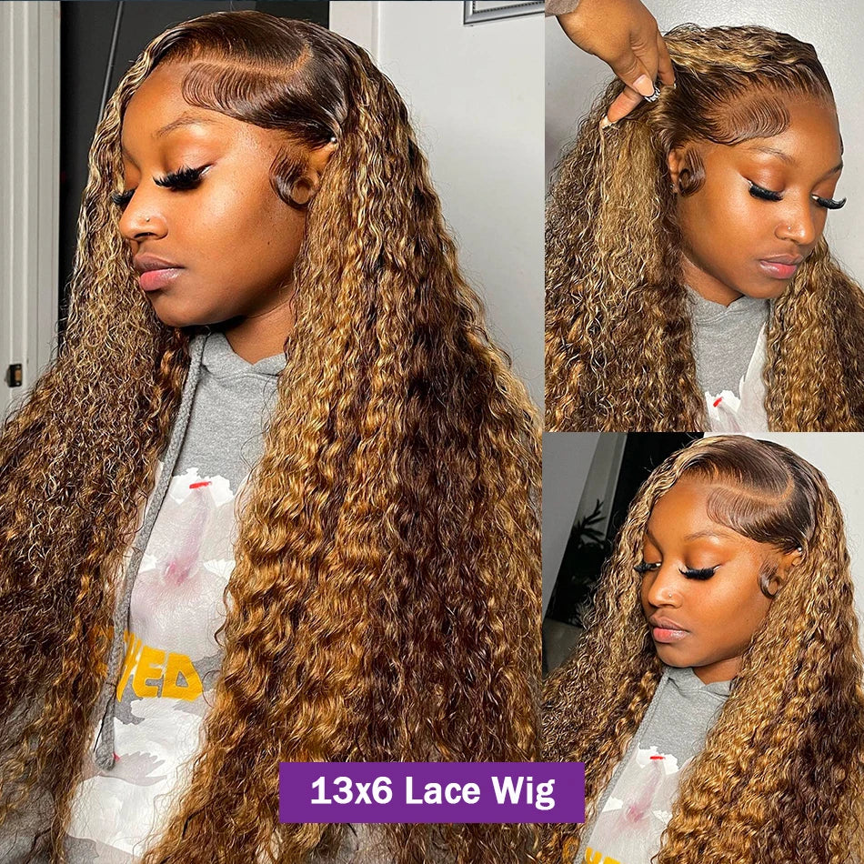 16 36 Inch Highlight Ombre Hd Lace Frontal Wig Curly Human Hair Wigs 4/27 Colored 13x4 13x6 Deep Wave Curly 4x4 Lace Closure Wig