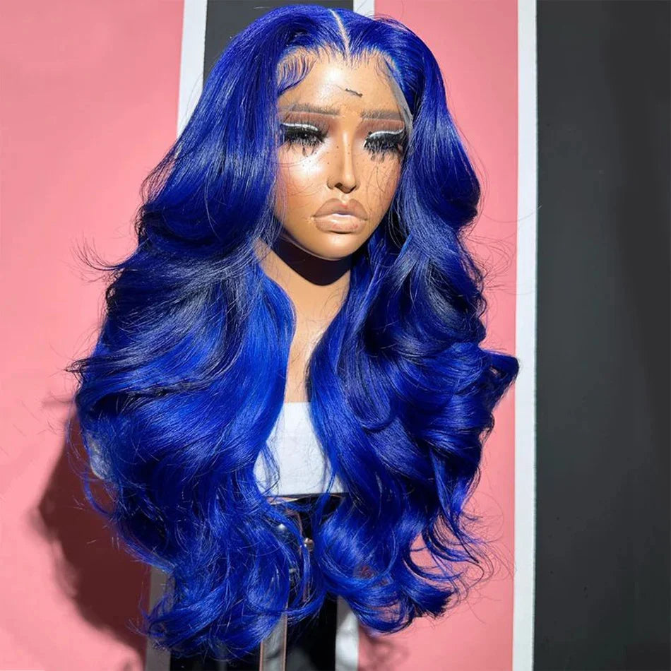 13x4 Royal Blue Body Wave Lace Front Human Hair Wigs Pre Plucked Brazilian Blue HD Lace Frontal Wig For Women Human Hair Wig