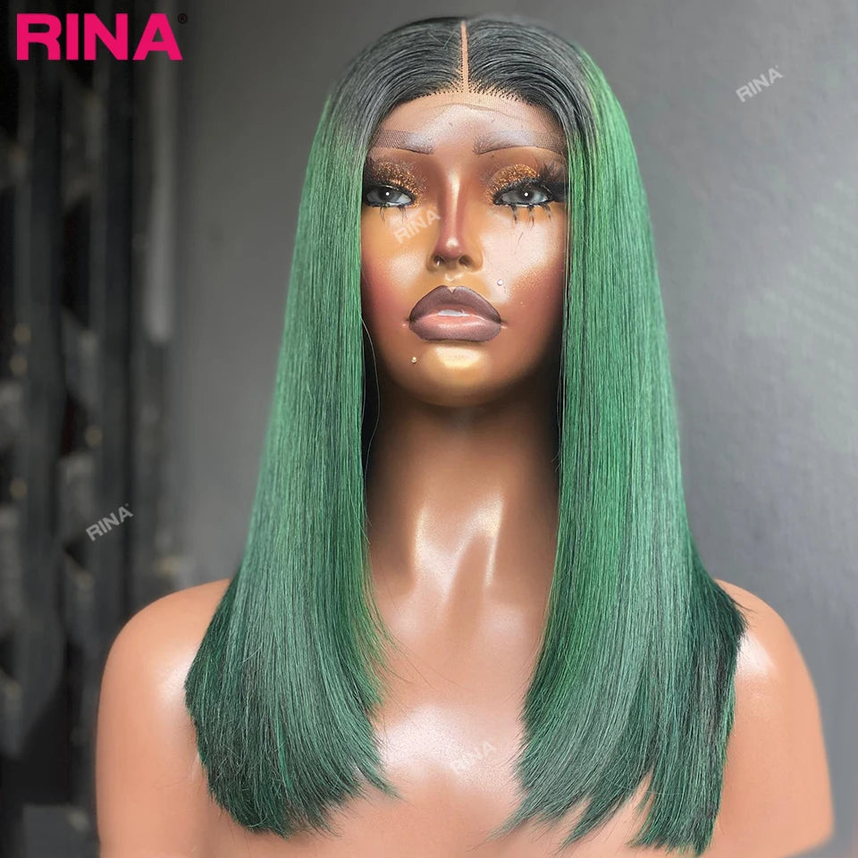 1B Green Colored Short Bob Wigs 180 Density 13x4 Lace Front Human Hair Wig For Black Women PrePlucked Brazilian Straight Bob Wig