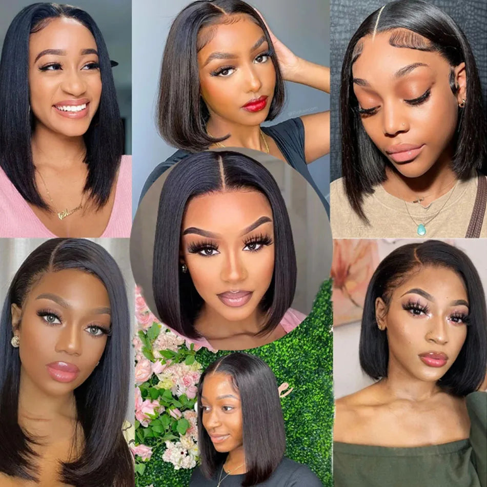 12A Ready To Go Bone Straight Bob Wig Lace Frontal 100% Human Hair Wigs For Women Short Bob Wig HD Lace Closure Wig Glueless Wig