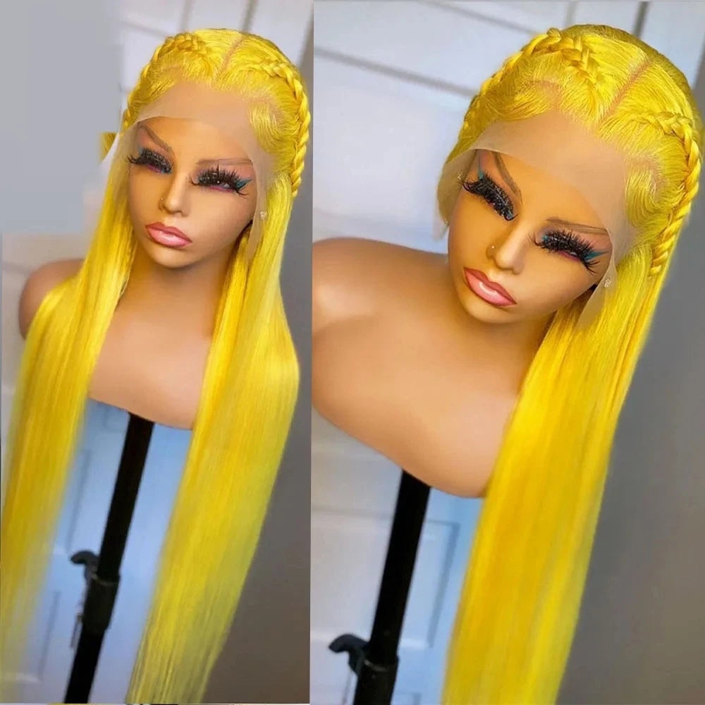 180Density Glueless 26'' Yellow Silky Straight Lace Front Wig For Black Women Babyhair Heat Resistant Preplucked SyntheticDaily