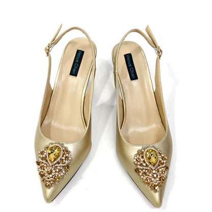 Venus Chan Latest Wedding Pointed Toe Women's Shoes High Heel White Color Rhinestones Party Ladies Shoes And Bag Set