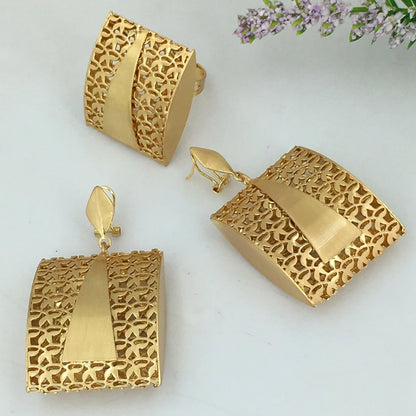 2023 Newest High Quality African Big Pendant Set Dubai Italian Brazilian Gold Plated Jewelry Set FHK12864