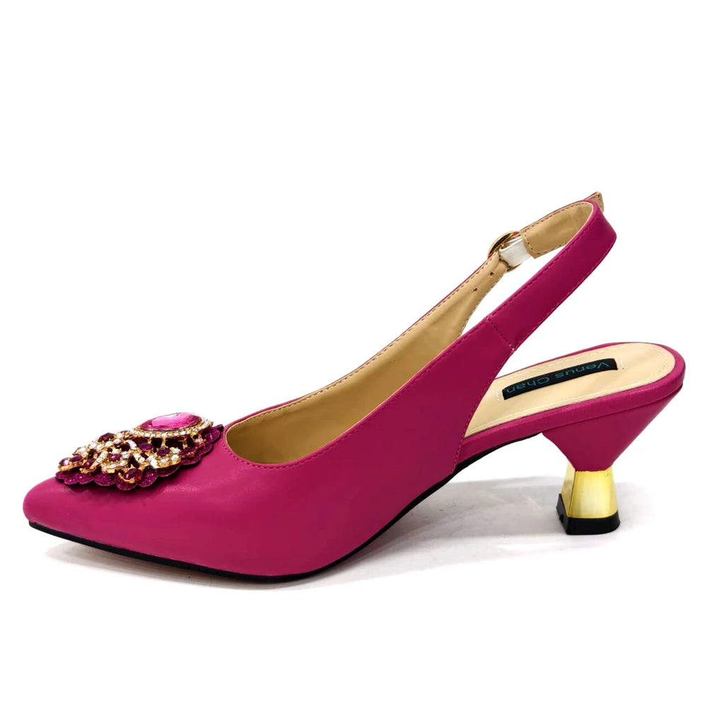 Venus Chan Latest Wedding Pointed Toe Women's Shoes High Heel White Color Rhinestones Party Ladies Shoes And Bag Set