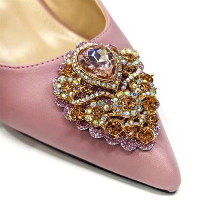 Venus Chan Latest Wedding Pointed Toe Women's Shoes High Heel White Color Rhinestones Party Ladies Shoes And Bag Set