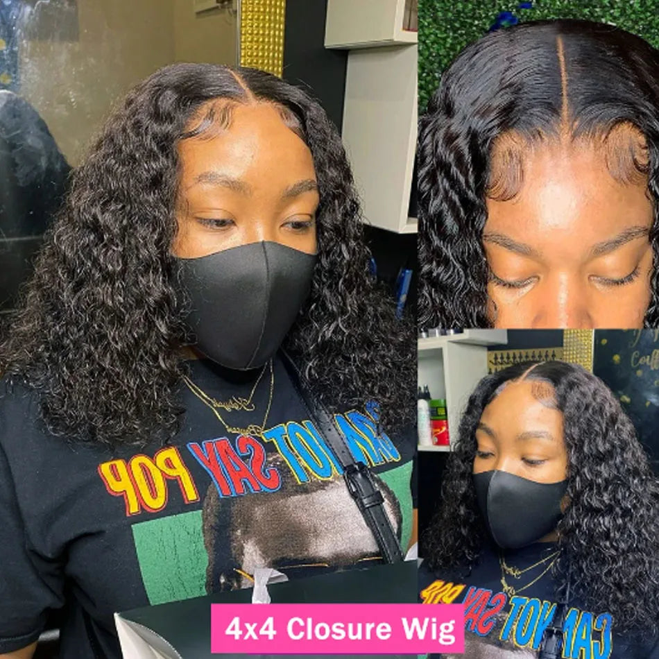 12A Glueless 13X4 Short Bob Wig Kinky Curly Lace Frontal Human Hair Wigs for Women Upgrade Ready Wear To Go Deep Curls Brazilian