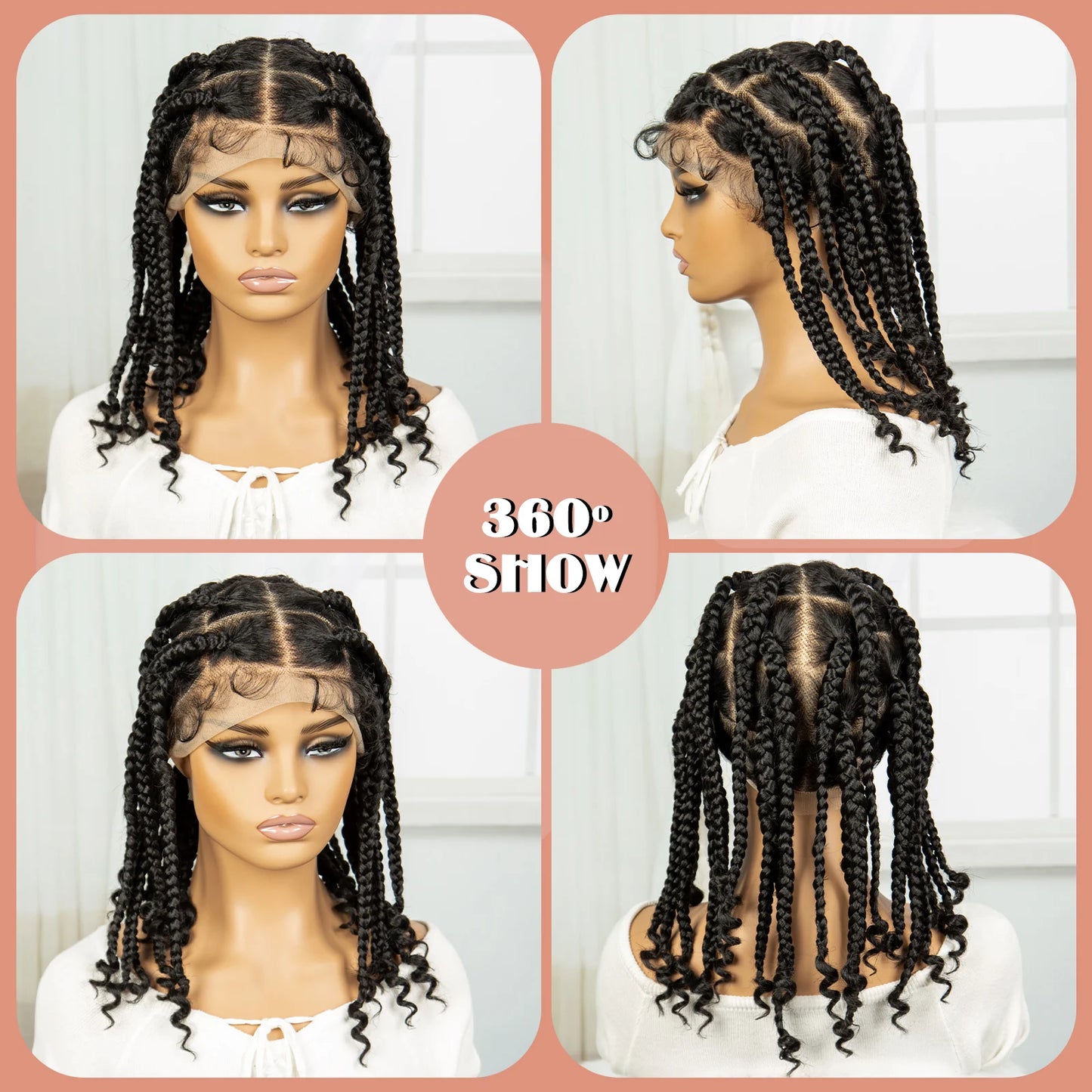 14 Iinch Short Braided Wigs with Curly Ends Synthetic Full Lace Braided Wigs for Black Women Knotless Box Braiding Hair Wig