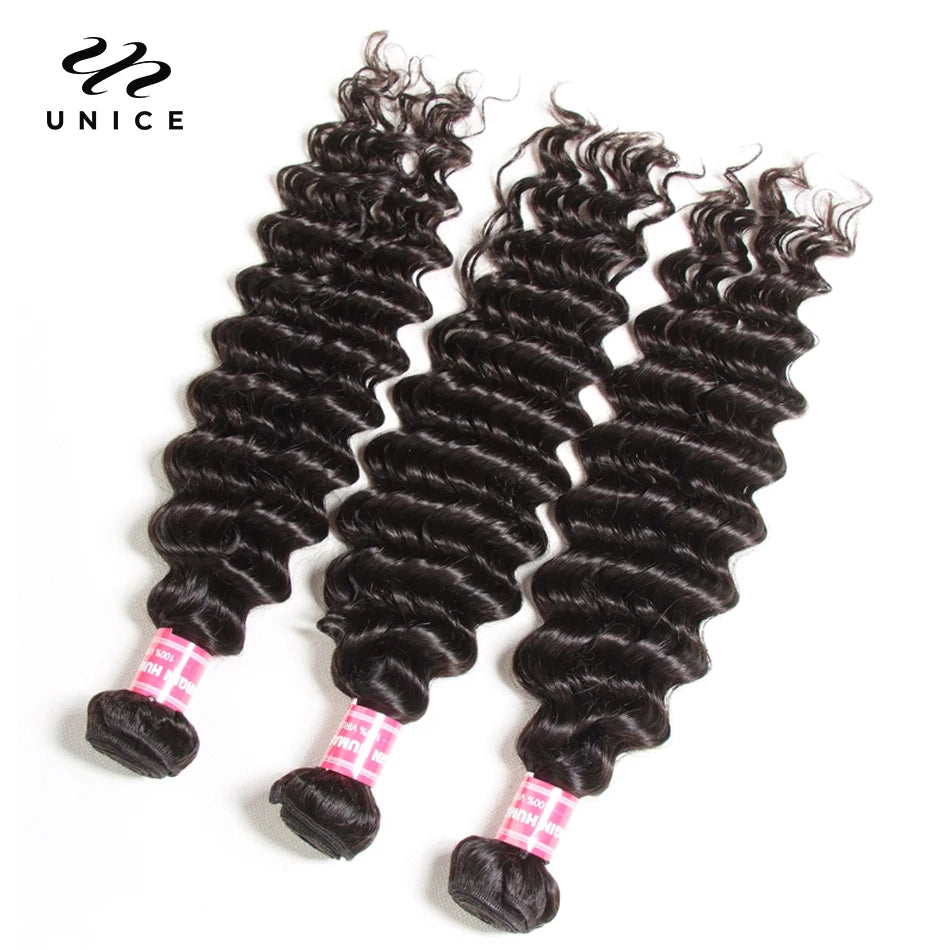 12-26 inch UNiCE Hair: Peruvian Deep Wave Human Hair Hair Bundles 1/3/4 PCS 100% Human Hair