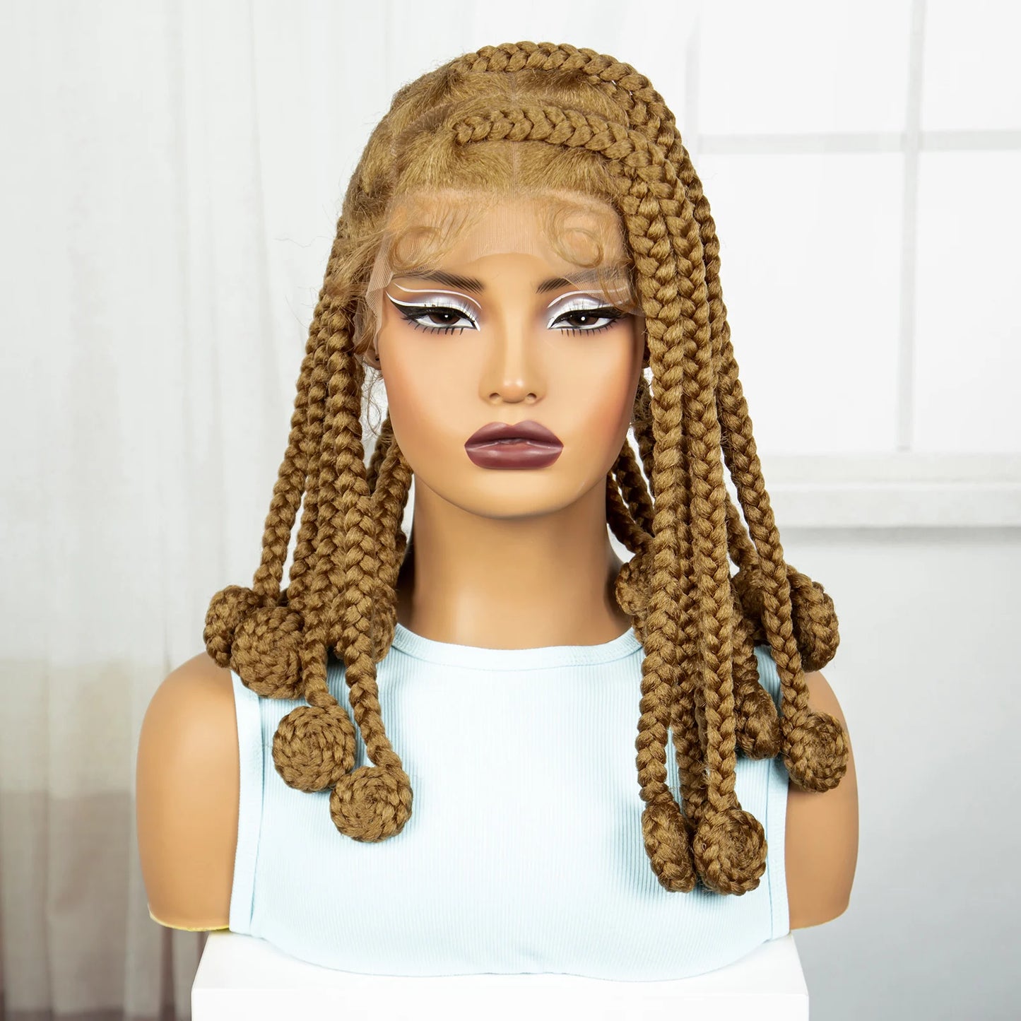 14 Inch Ombre Synthetic Bantu Braided Wigs Transparent Full Lace Hair Wigs Knotless Box Braids with Baby Hair for Black Women