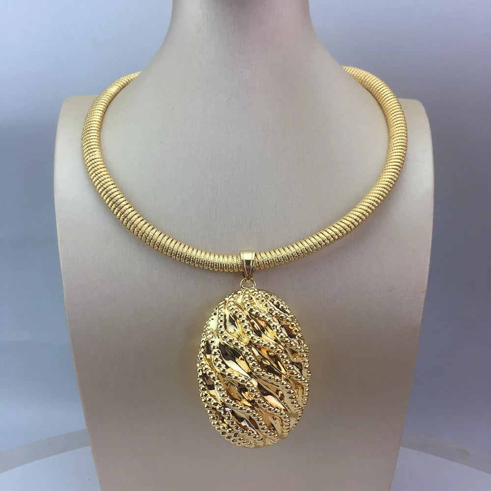 Italian Gold Plated Jewelry Set for Women Big Size Necklace Earrings Bracelet Ring 4Pcs Bridal Wedding Party Gifts FHK18986