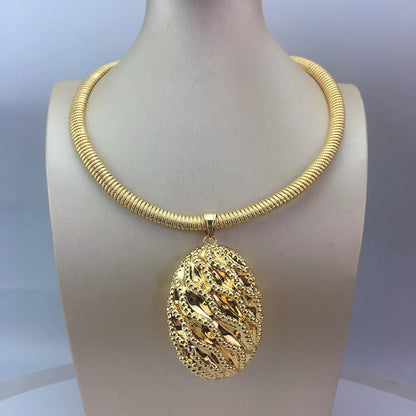 Italian Gold Plated Jewelry Set for Women Big Size Necklace Earrings Bracelet Ring 4Pcs Bridal Wedding Party Gifts FHK18986