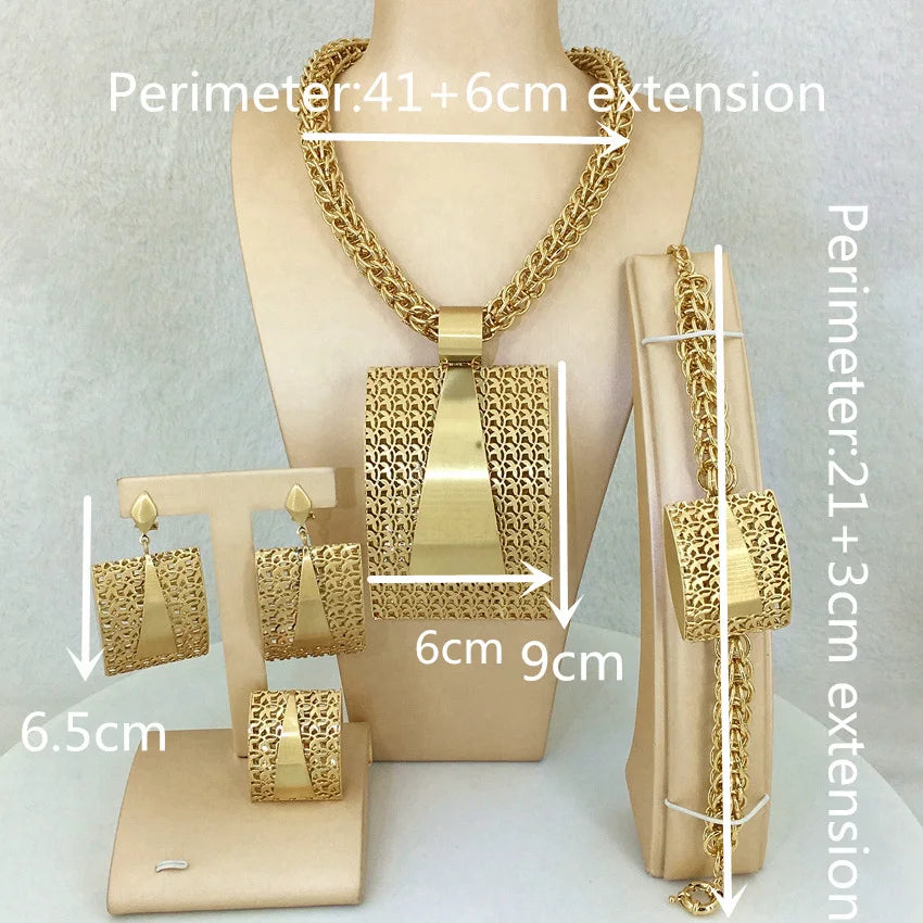 2023 Newest High Quality African Big Pendant Set Dubai Italian Brazilian Gold Plated Jewelry Set FHK12864