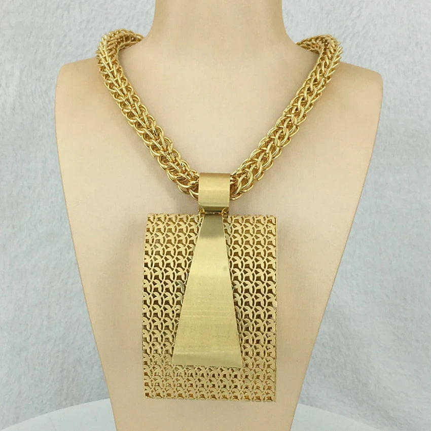 2023 Newest High Quality African Big Pendant Set Dubai Italian Brazilian Gold Plated Jewelry Set FHK12864