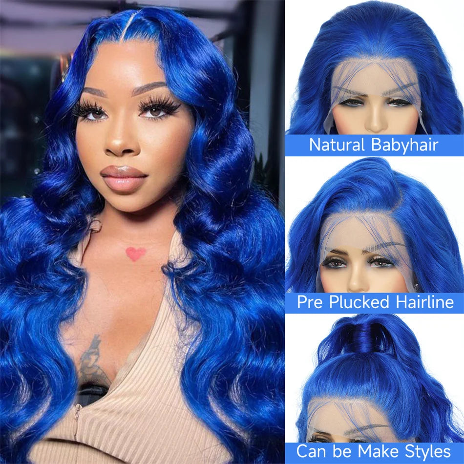 13x4 Royal Blue Body Wave Lace Front Human Hair Wigs Pre Plucked Brazilian Blue HD Lace Frontal Wig For Women Human Hair Wig