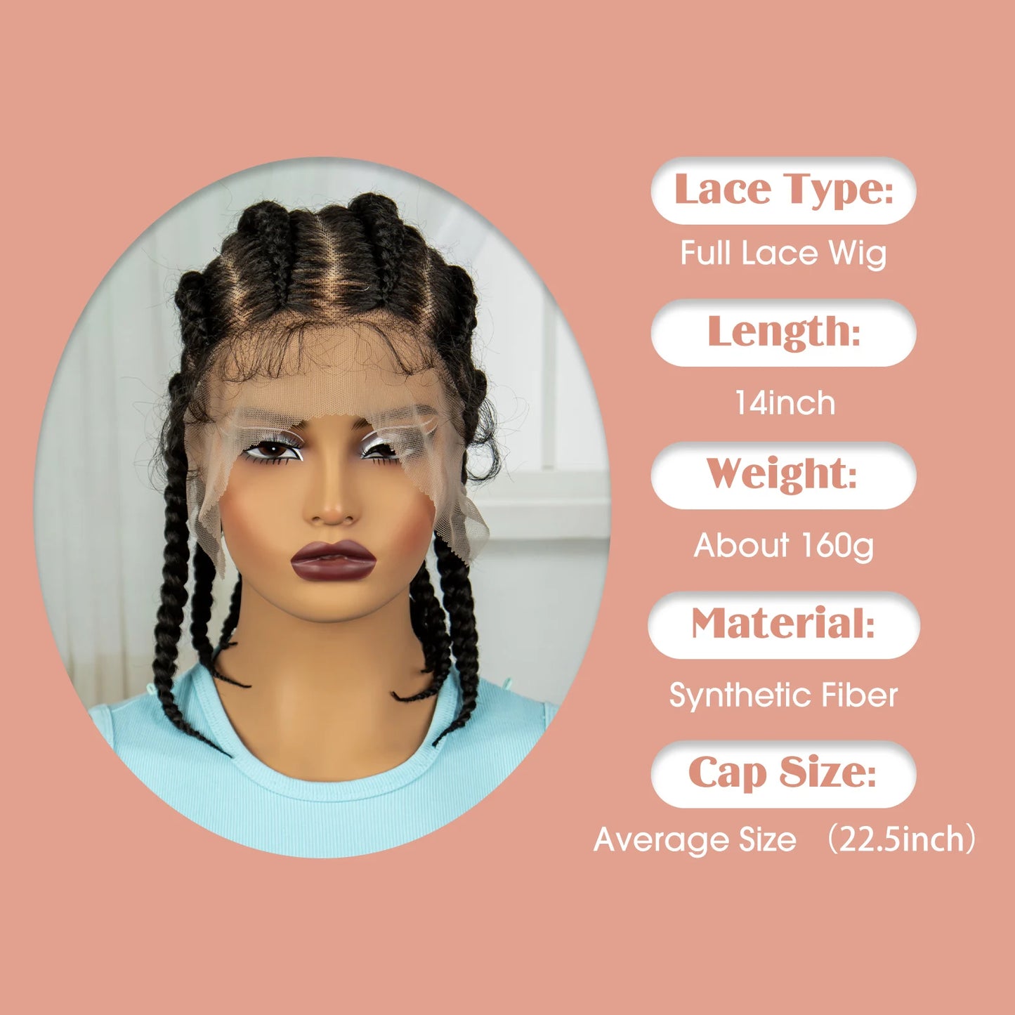 14inch Transparent Synthetic Full Lace  Cornrow Braided Wigs Short Lace Frontal Bob Wigs for Black Women Knotless Lace Wigs