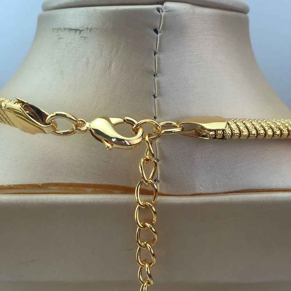 Italian Gold Plated Jewelry Set for Women Big Size Necklace Earrings Bracelet Ring 4Pcs Bridal Wedding Party Gifts FHK18986