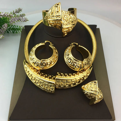 Hot Selling Dubai Italian Gold Plated Jewelry Women's Wedding Party Banquet Big Pendant Light Weight Bold Jewelry Sets FHK16698