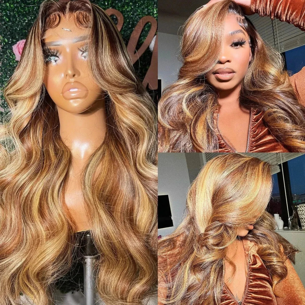 13x6 Highlight Lace Frontal Wig 30 Inch 13X4 Body Wave Ombre Colored Honey Lace Front Human Hair Wigs For Women Pre Plucked