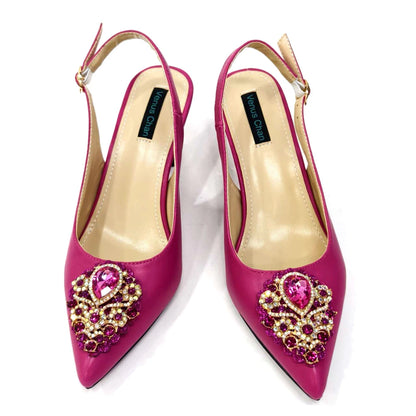 Venus Chan Latest Wedding Pointed Toe Women's Shoes High Heel White Color Rhinestones Party Ladies Shoes And Bag Set