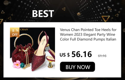 Venus Chan Latest Wedding Pointed Toe Women's Shoes High Heel White Color Rhinestones Party Ladies Shoes And Bag Set