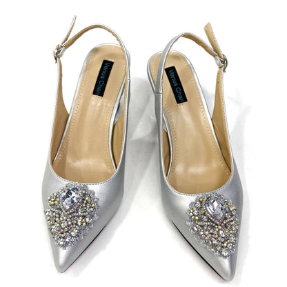 Venus Chan Latest Wedding Pointed Toe Women's Shoes High Heel White Color Rhinestones Party Ladies Shoes And Bag Set
