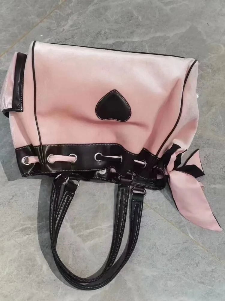 Vintage  Top-handle Bag Large Capacity Girls Y2k Denim Boston Bag Designer Crossbody Handbag Multi-pocket Tie-dyed Bags