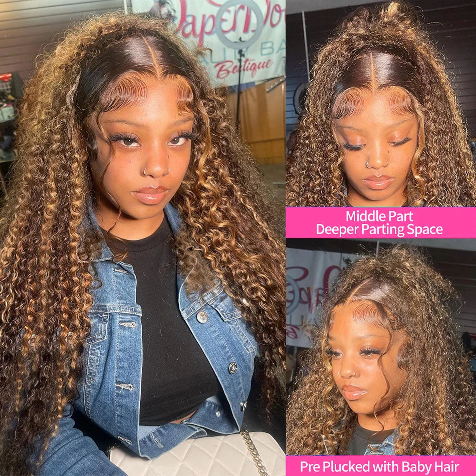 16 36 Inch Highlight Ombre Hd Lace Frontal Wig Curly Human Hair Wigs 4/27 Colored 13x4 13x6 Deep Wave Curly 4x4 Lace Closure Wig