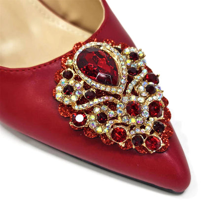 Venus Chan Latest Wedding Pointed Toe Women's Shoes High Heel White Color Rhinestones Party Ladies Shoes And Bag Set