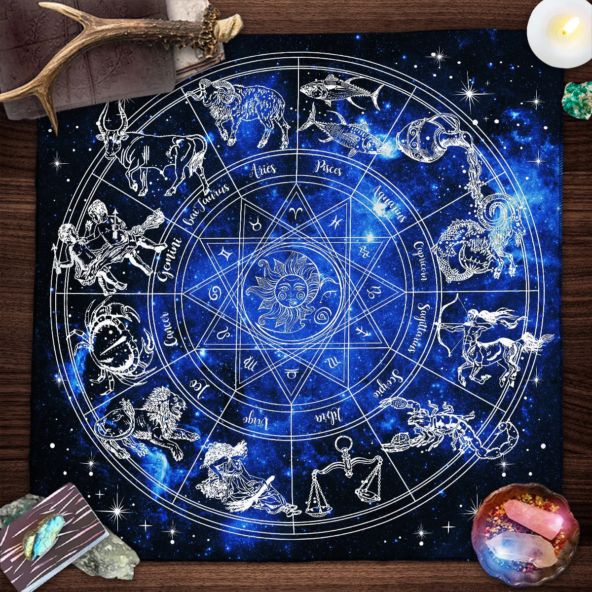 12 Constellations Tarot Card Tablecloth Altar Cloth Sun Moon Starry Sky Tarot Tablecloth For Spread Tarot Reading Cover Decor