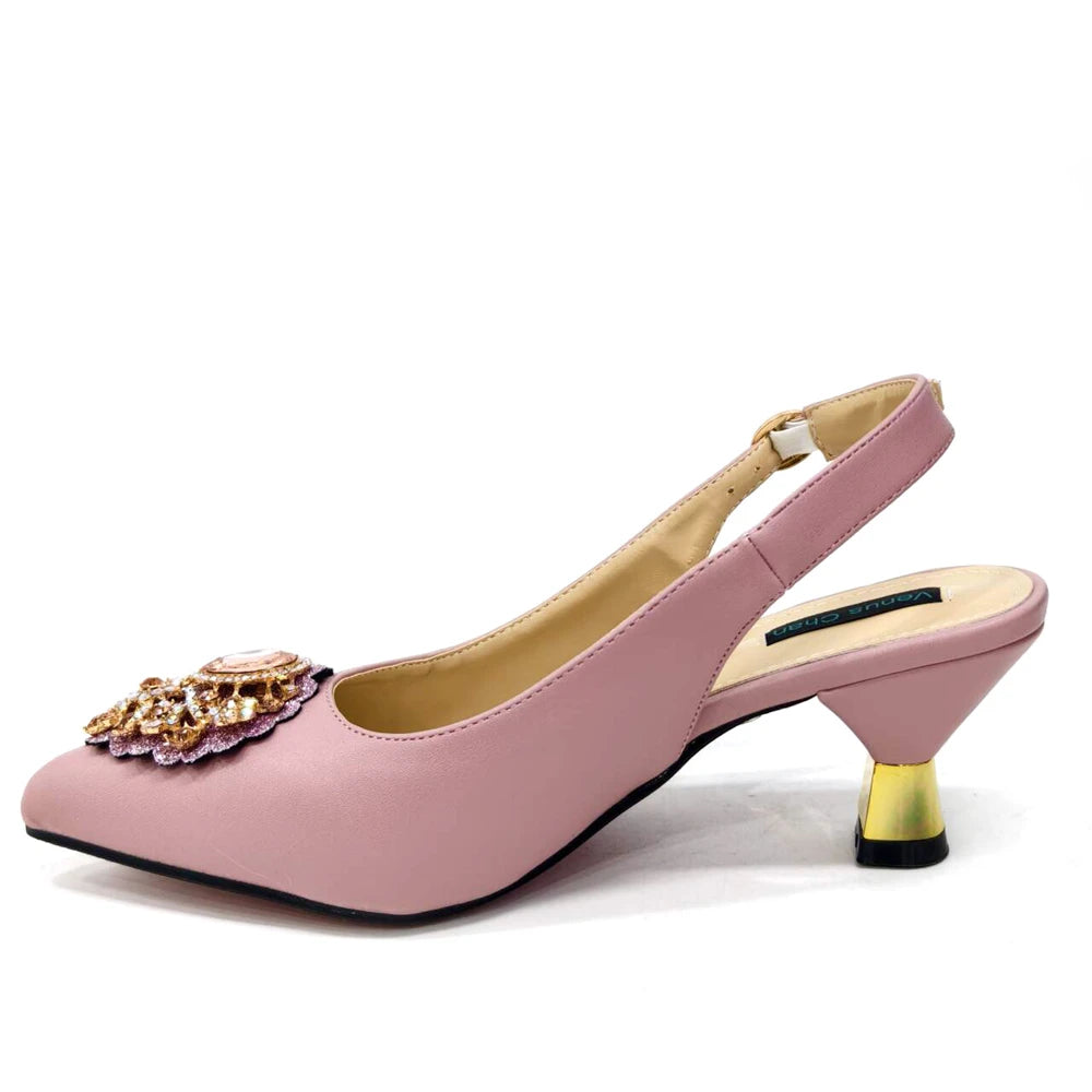 Venus Chan Latest Wedding Pointed Toe Women's Shoes High Heel White Color Rhinestones Party Ladies Shoes And Bag Set