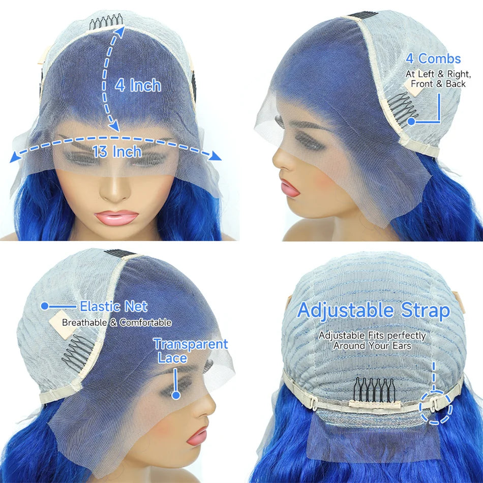 13x4 Royal Blue Body Wave Lace Front Human Hair Wigs Pre Plucked Brazilian Blue HD Lace Frontal Wig For Women Human Hair Wig