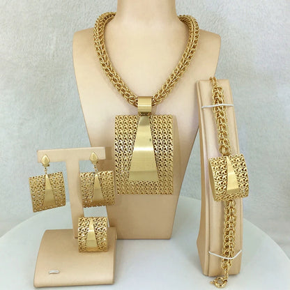 2023 Newest High Quality African Big Pendant Set Dubai Italian Brazilian Gold Plated Jewelry Set FHK12864