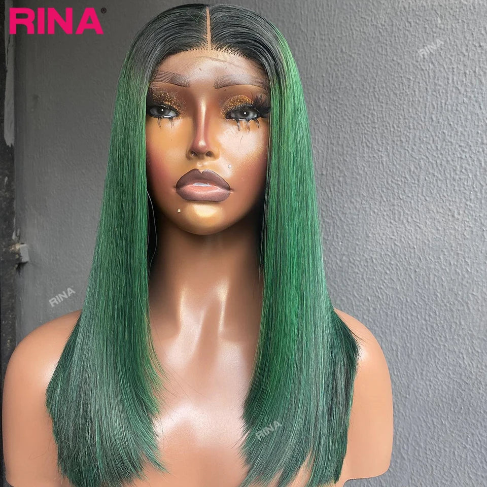 1B Green Colored Short Bob Wigs 180 Density 13x4 Lace Front Human Hair Wig For Black Women PrePlucked Brazilian Straight Bob Wig