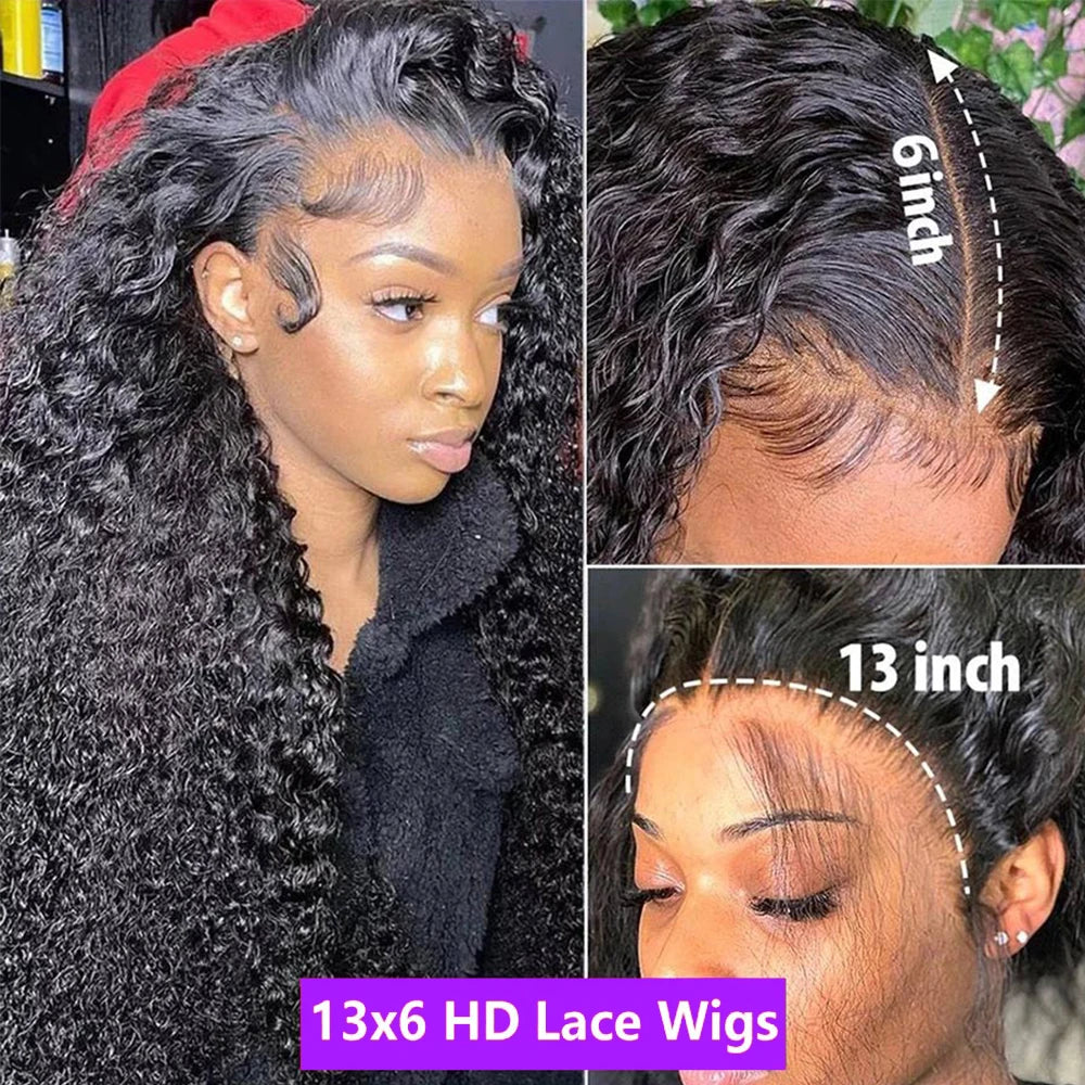 13x6 HD Transparent Deep Wave Human Hair Lace Frontal Wig 13x4 Curly Lace Front Human Hair Wigs For Black Women