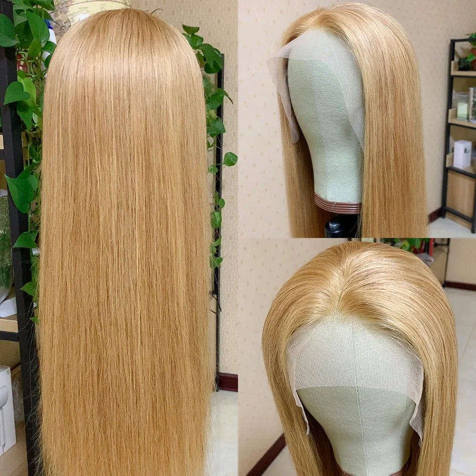 #27 Color Lace Frontal Wigs Brazilian Straight Honey Blonde Lace Front Wigs 13X4 HD Lace Front Human Hair Wigs For Women