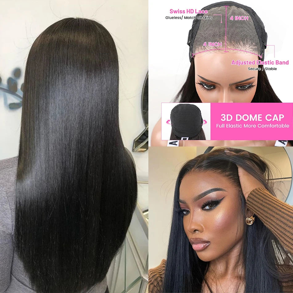 100% Human Hair Double Drawn Bone Straight Hair Wear and Go Glueless Wigs Pre Plucked 2x6 4x4 HD Lace Closure Wigs 250 Density